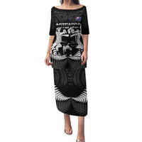 New Zealand Silver Fern Rugby Family Matching Puletasi and Hawaiian Shirt Haka Dance With Aotearoa Maori Pattern LT14 Mom's Dress Black - Polynesian Pride