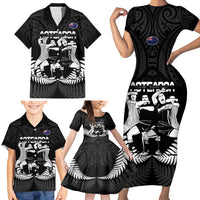 New Zealand Silver Fern Rugby Family Matching Short Sleeve Bodycon Dress and Hawaiian Shirt Haka Dance With Aotearoa Maori Pattern LT14 - Polynesian Pride