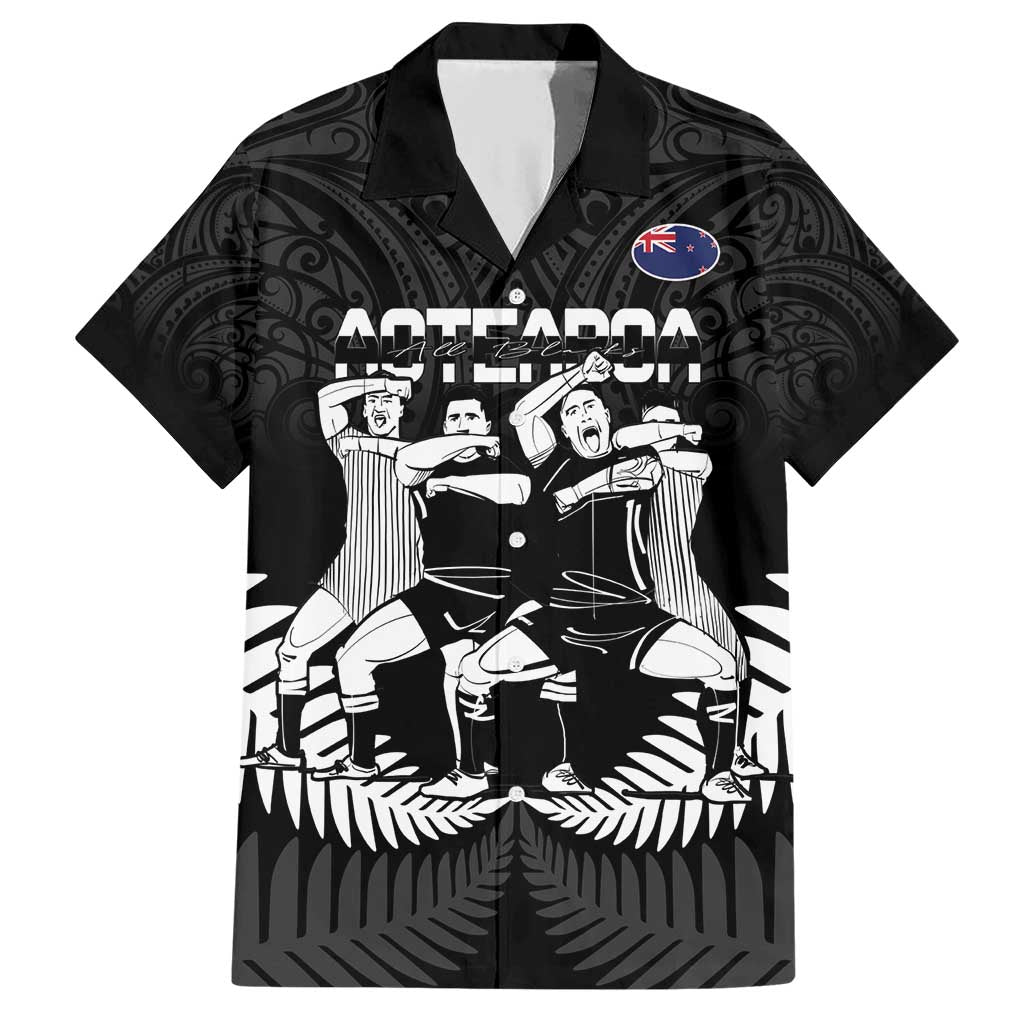 New Zealand Silver Fern Rugby Family Matching Short Sleeve Bodycon Dress and Hawaiian Shirt Haka Dance With Aotearoa Maori Pattern LT14 Dad's Shirt - Short Sleeve Black - Polynesian Pride