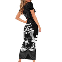 New Zealand Silver Fern Rugby Family Matching Short Sleeve Bodycon Dress and Hawaiian Shirt Haka Dance With Aotearoa Maori Pattern LT14 - Polynesian Pride