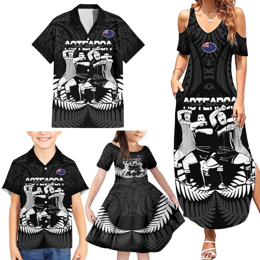 New Zealand Silver Fern Rugby Family Matching Summer Maxi Dress and Hawaiian Shirt Haka Dance With Aotearoa Maori Pattern LT14 - Polynesian Pride