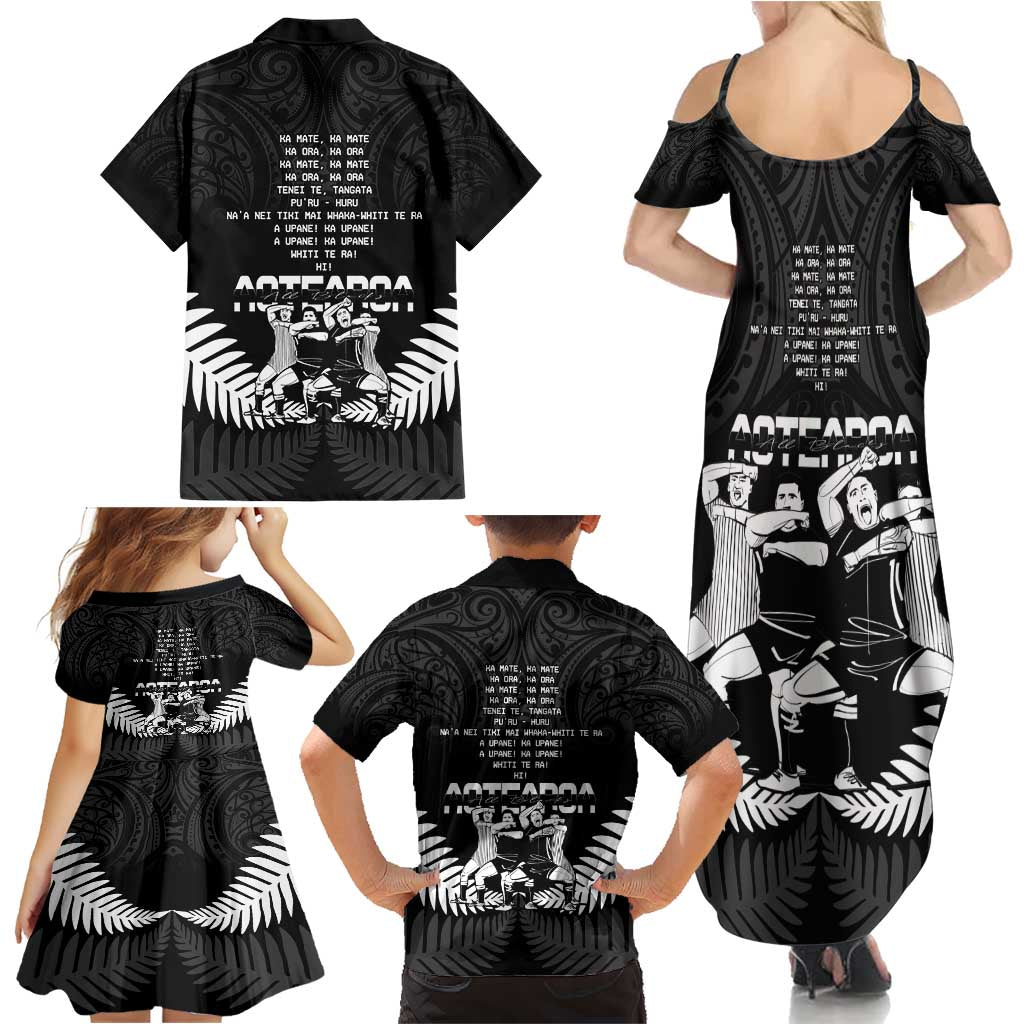 New Zealand Silver Fern Rugby Family Matching Summer Maxi Dress and Hawaiian Shirt Haka Dance With Aotearoa Maori Pattern LT14 - Polynesian Pride