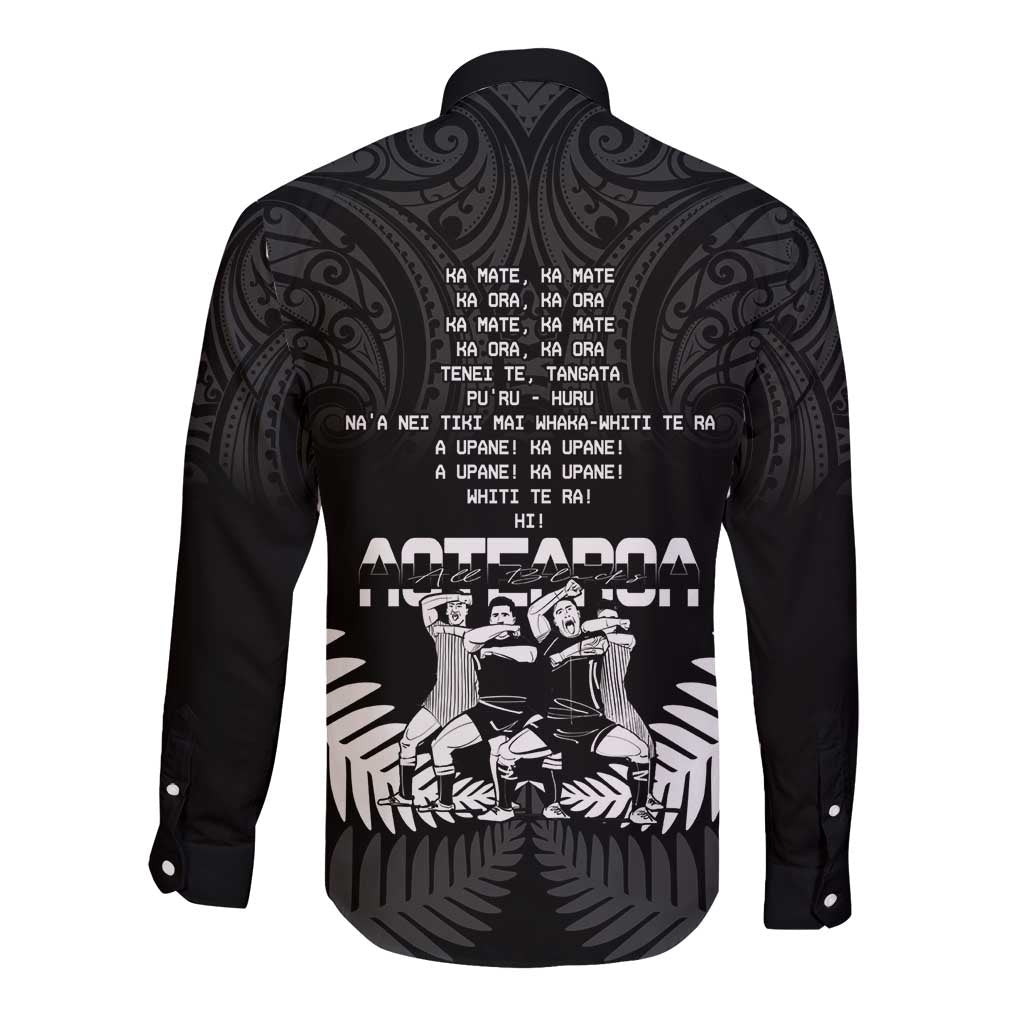 New Zealand Silver Fern Rugby Long Sleeve Button Shirt Haka Dance With Aotearoa Maori Pattern LT14 - Polynesian Pride