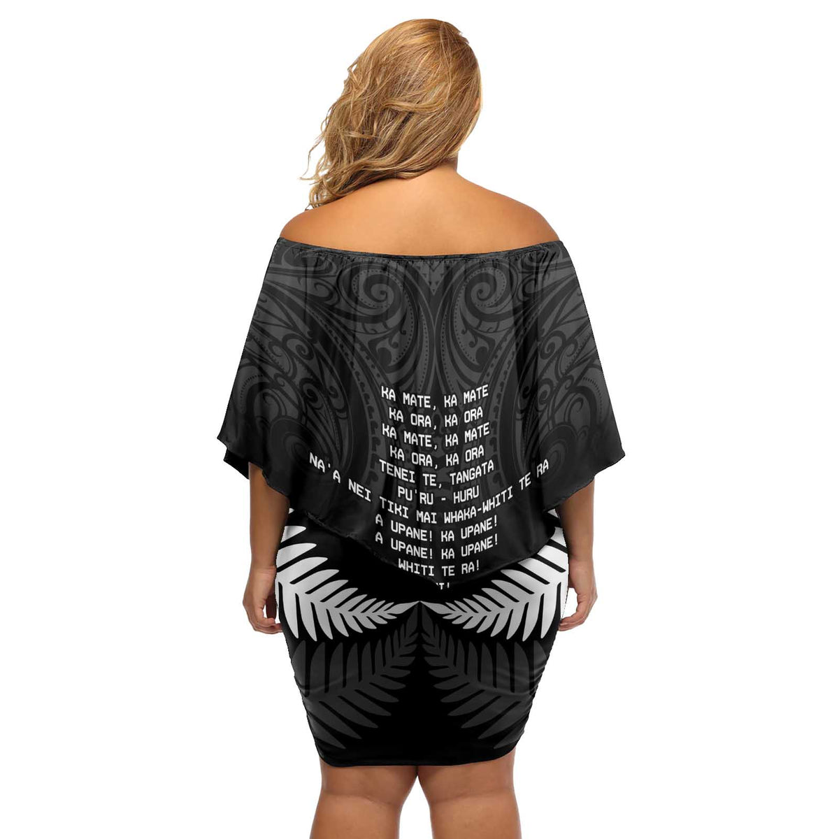 New Zealand Silver Fern Rugby Off Shoulder Short Dress Haka Dance With Aotearoa Maori Pattern LT14 - Polynesian Pride