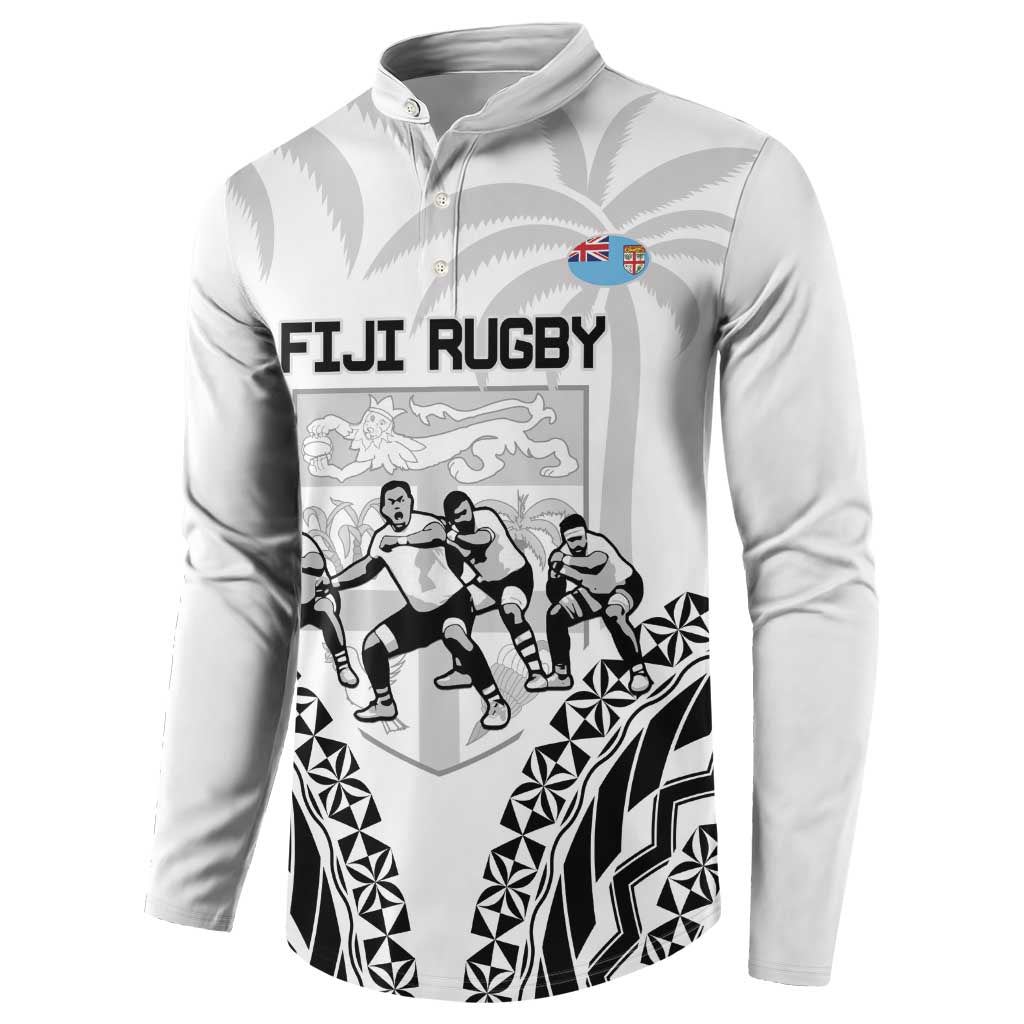 Fiji Tapa Rugby Button Sweatshirt Cibi Dance With Fijian Pattern