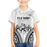 Fiji Tapa Rugby Family Matching Long Sleeve Bodycon Dress and Hawaiian Shirt Cibi Dance With Fijian Pattern LT14 Son's Shirt White - Polynesian Pride