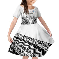 Fiji Tapa Rugby Family Matching Off The Shoulder Long Sleeve Dress and Hawaiian Shirt Cibi Dance With Fijian Pattern LT14 Daughter's Dress White - Polynesian Pride