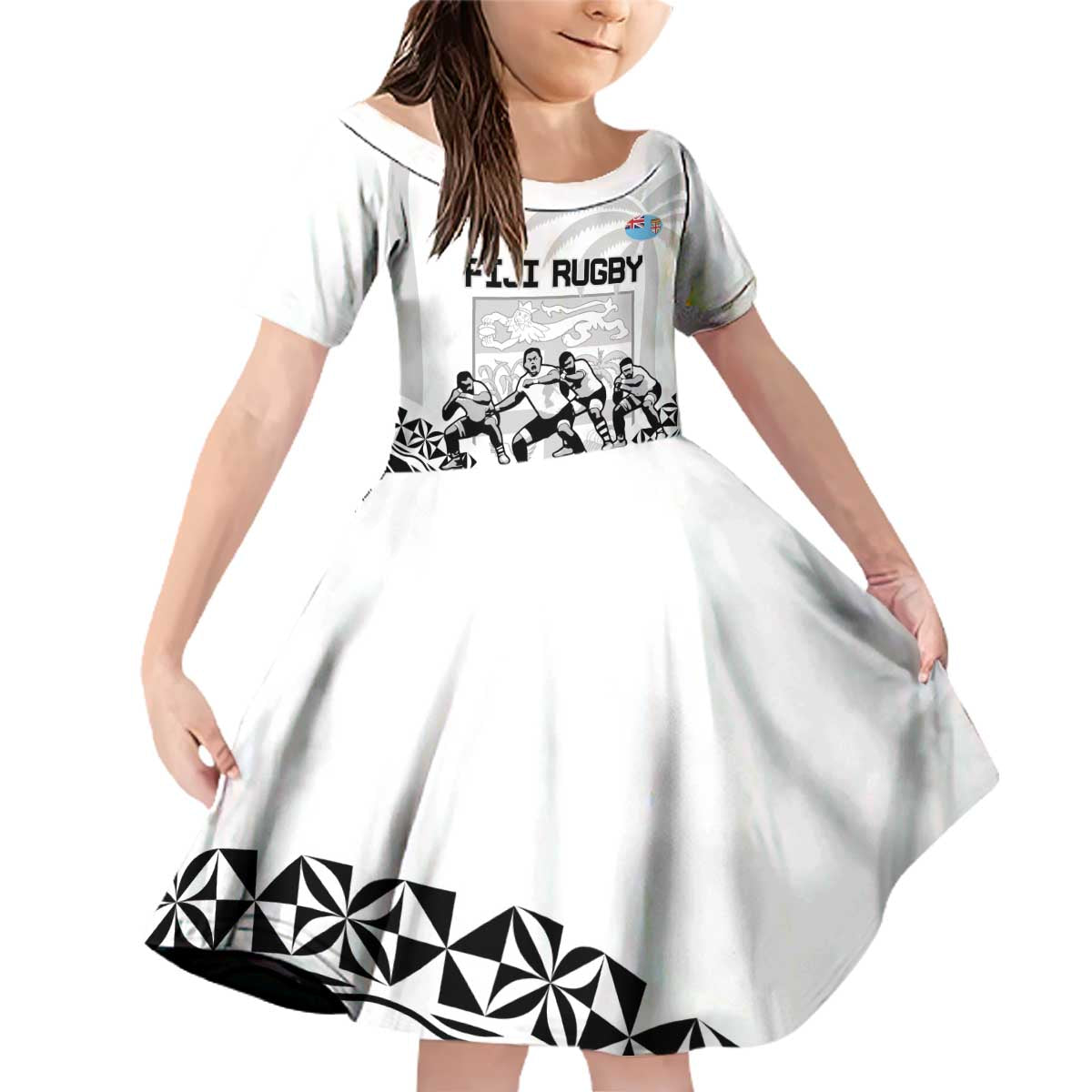 Fiji Tapa Rugby Family Matching Off Shoulder Short Dress and Hawaiian Shirt Cibi Dance With Fijian Pattern