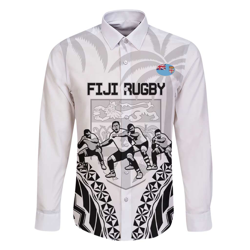 Fiji Tapa Rugby Family Matching Short Sleeve Bodycon Dress and Hawaiian Shirt Cibi Dance With Fijian Pattern LT14 Dad's Shirt - Long Sleeve White - Polynesian Pride