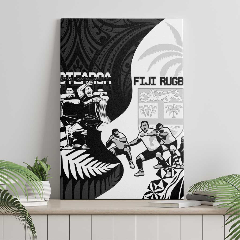 New Zealand And Fiji Tapa Rugby Canvas Wall Art Haka Dance Mix Cibi Dance Together