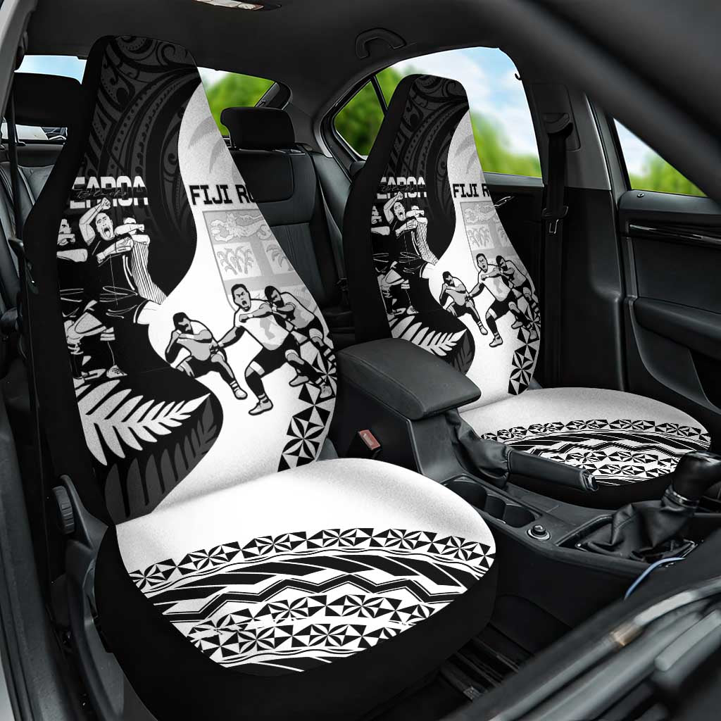 New Zealand And Fiji Tapa Rugby Car Seat Cover Haka Dance Mix Cibi Dance Together LT14 One Size Black - Polynesian Pride