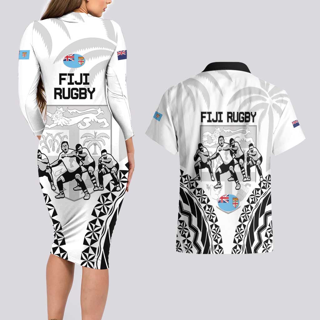 New Zealand And Fiji Tapa Rugby Couples Matching Long Sleeve Bodycon Dress and Hawaiian Shirt Haka Dance Mix Cibi Dance Together LT14 - Polynesian Pride