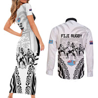 New Zealand And Fiji Tapa Rugby Couples Matching Short Sleeve Bodycon Dress and Long Sleeve Button Shirt Haka Dance Mix Cibi Dance Together LT14 - Polynesian Pride