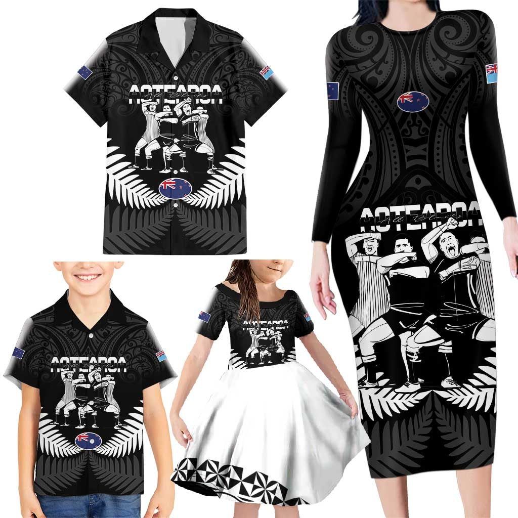 New Zealand And Fiji Tapa Rugby Family Matching Long Sleeve Bodycon Dress and Hawaiian Shirt Haka Dance Mix Cibi Dance Together LT14 - Polynesian Pride