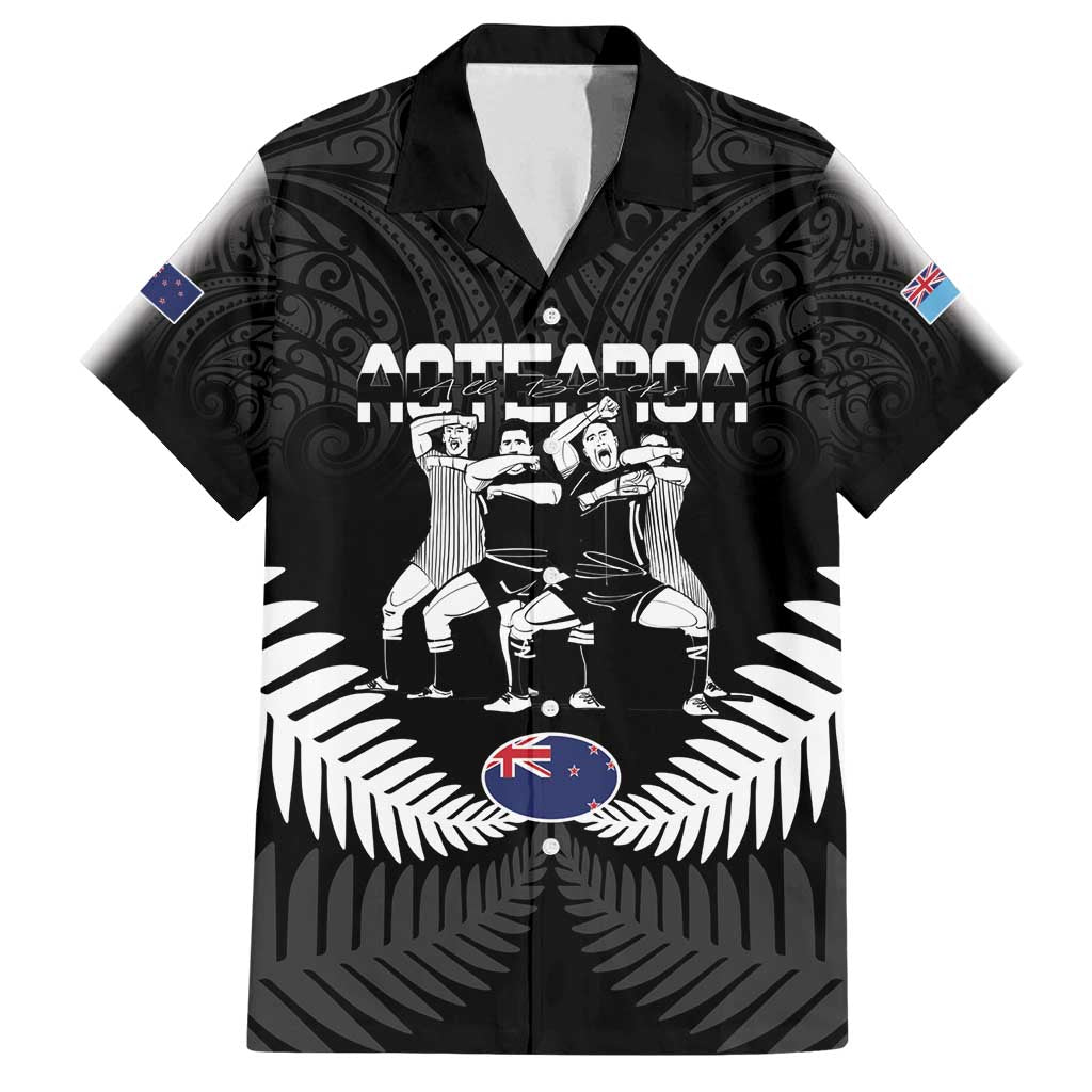 New Zealand And Fiji Tapa Rugby Family Matching Long Sleeve Bodycon Dress and Hawaiian Shirt Haka Dance Mix Cibi Dance Together LT14 Dad's Shirt - Short Sleeve Black - Polynesian Pride