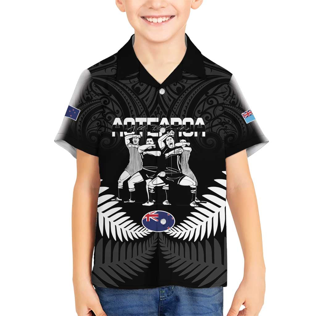 New Zealand And Fiji Tapa Rugby Family Matching Long Sleeve Bodycon Dress and Hawaiian Shirt Haka Dance Mix Cibi Dance Together LT14 Son's Shirt Black - Polynesian Pride