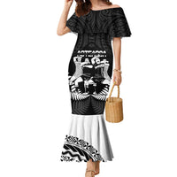 New Zealand And Fiji Tapa Rugby Family Matching Mermaid Dress and Hawaiian Shirt Haka Dance Mix Cibi Dance Together LT14 Mom's Dress Black - Polynesian Pride