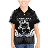 New Zealand And Fiji Tapa Rugby Family Matching Mermaid Dress and Hawaiian Shirt Haka Dance Mix Cibi Dance Together LT14 Son's Shirt Black - Polynesian Pride