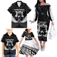 New Zealand And Fiji Tapa Rugby Family Matching Off The Shoulder Long Sleeve Dress and Hawaiian Shirt Haka Dance Mix Cibi Dance Together LT14 - Polynesian Pride