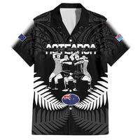 New Zealand And Fiji Tapa Rugby Family Matching Off The Shoulder Long Sleeve Dress and Hawaiian Shirt Haka Dance Mix Cibi Dance Together LT14 Dad's Shirt - Short Sleeve Black - Polynesian Pride