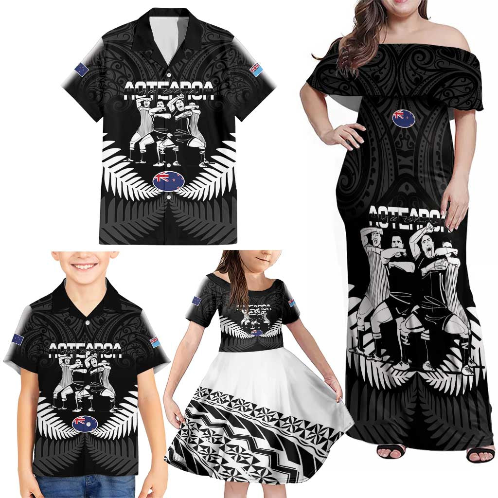 New Zealand And Fiji Tapa Rugby Family Matching Off Shoulder Maxi Dress and Hawaiian Shirt Haka Dance Mix Cibi Dance Together LT14 - Polynesian Pride