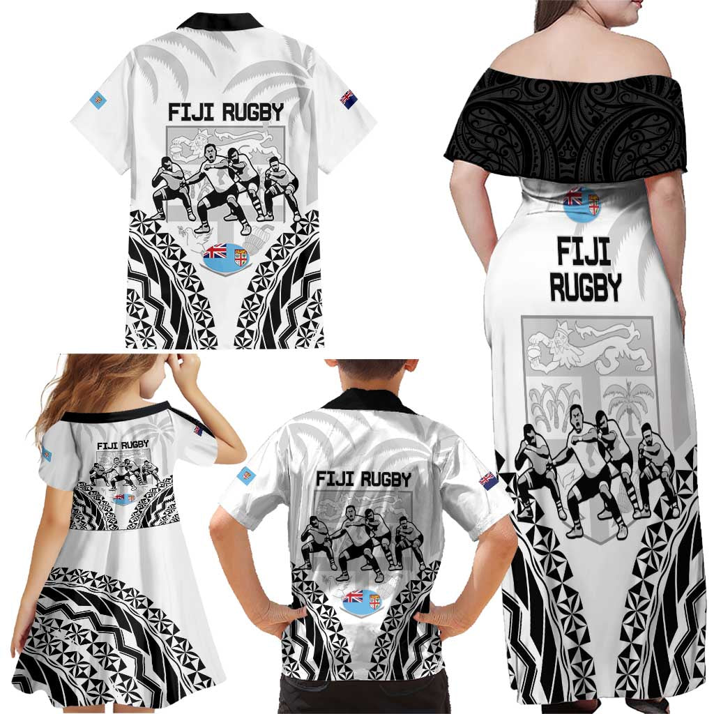 New Zealand And Fiji Tapa Rugby Family Matching Off Shoulder Maxi Dress and Hawaiian Shirt Haka Dance Mix Cibi Dance Together LT14 - Polynesian Pride