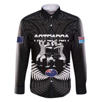 New Zealand And Fiji Tapa Rugby Family Matching Puletasi and Hawaiian Shirt Haka Dance Mix Cibi Dance Together LT14 Dad's Shirt - Long Sleeve Black - Polynesian Pride