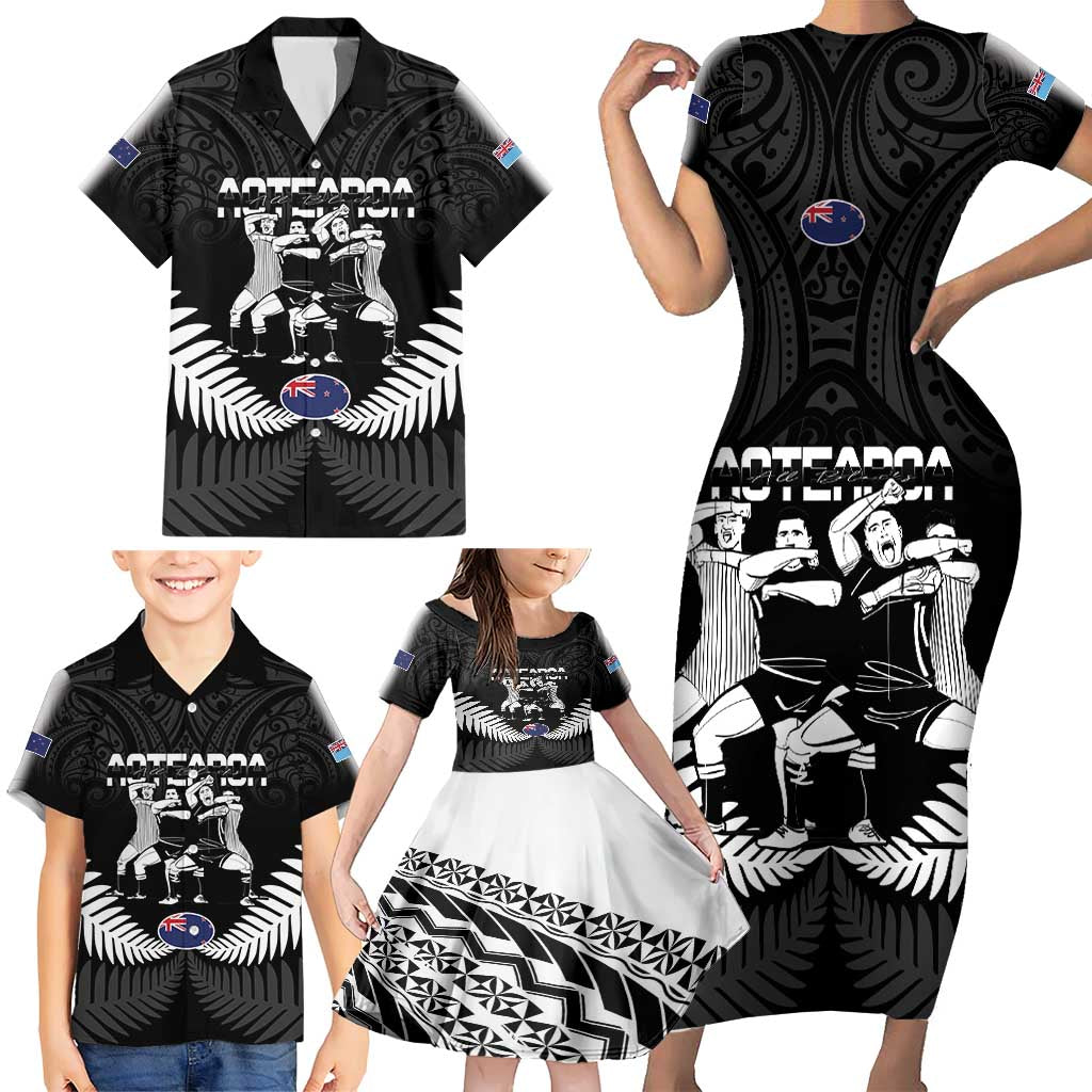 New Zealand And Fiji Tapa Rugby Family Matching Short Sleeve Bodycon Dress and Hawaiian Shirt Haka Dance Mix Cibi Dance Together LT14 - Polynesian Pride