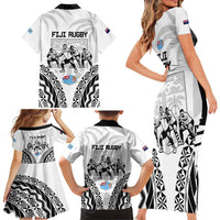 New Zealand And Fiji Tapa Rugby Family Matching Short Sleeve Bodycon Dress and Hawaiian Shirt Haka Dance Mix Cibi Dance Together LT14 - Polynesian Pride
