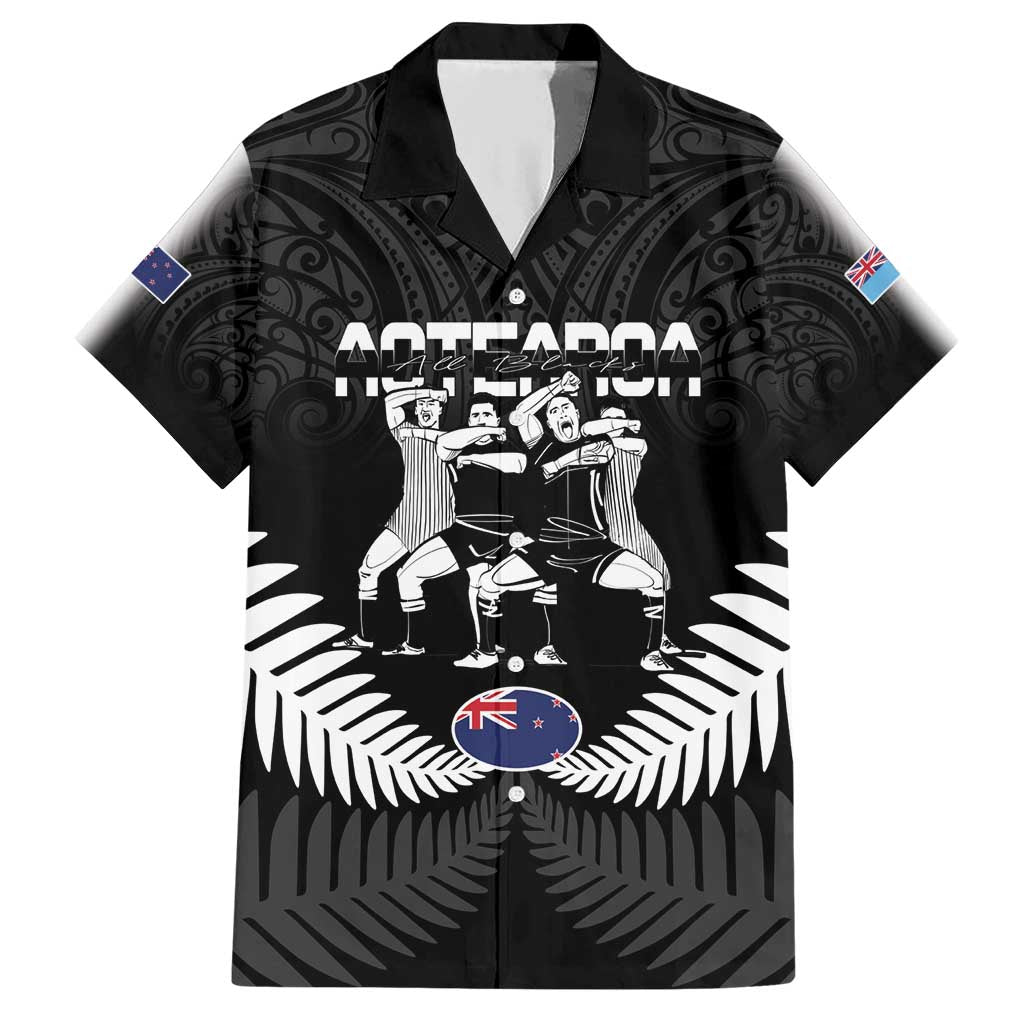 New Zealand And Fiji Tapa Rugby Family Matching Short Sleeve Bodycon Dress and Hawaiian Shirt Haka Dance Mix Cibi Dance Together LT14 Dad's Shirt - Short Sleeve Black - Polynesian Pride