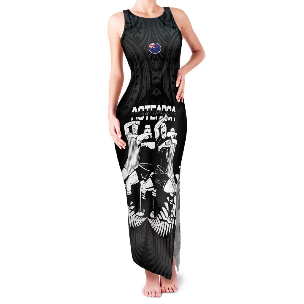 New Zealand And Fiji Tapa Rugby Family Matching Tank Maxi Dress and Hawaiian Shirt Haka Dance Mix Cibi Dance Together LT14 Mom's Dress Black - Polynesian Pride