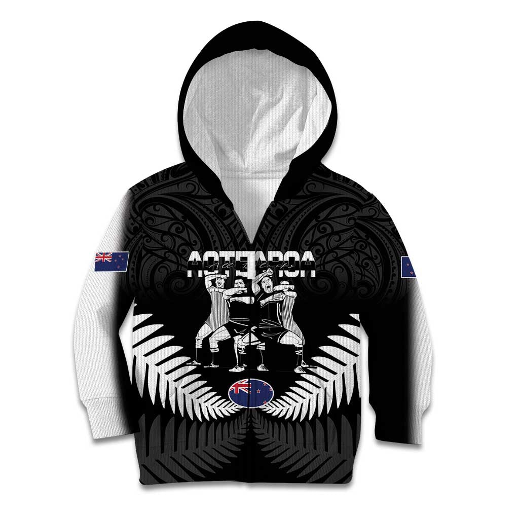 New Zealand And Fiji Tapa Rugby Kid Hoodie Haka Dance Mix Cibi Dance Together LT14 Zip Hoodie Black - Polynesian Pride