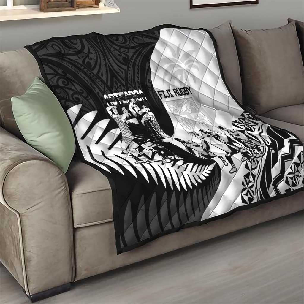 New Zealand And Fiji Tapa Rugby Quilt Haka Dance Mix Cibi Dance Together