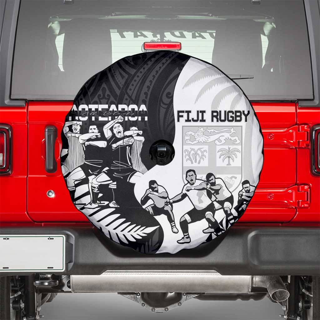 New Zealand And Fiji Tapa Rugby Spare Tire Cover Haka Dance Mix Cibi Dance Together LT14 - Polynesian Pride