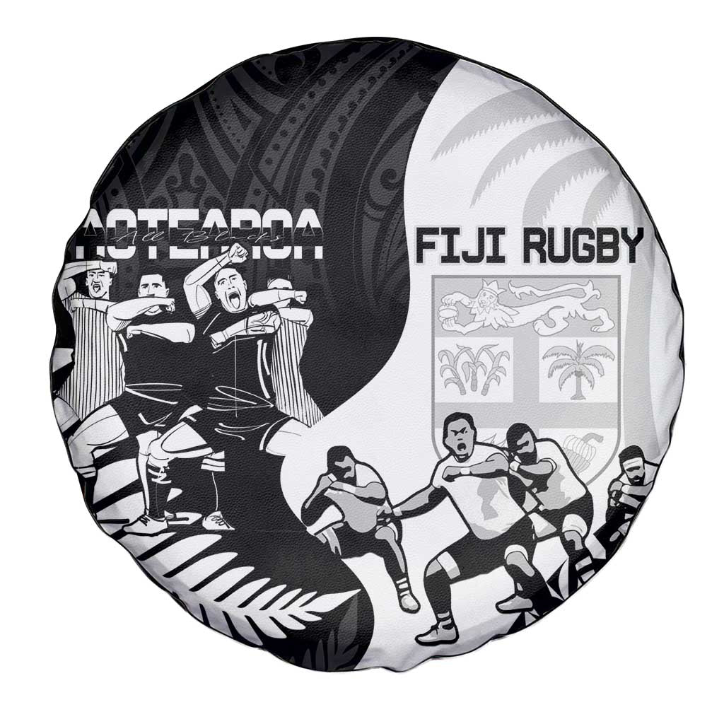 New Zealand And Fiji Tapa Rugby Spare Tire Cover Haka Dance Mix Cibi Dance Together LT14 - Polynesian Pride