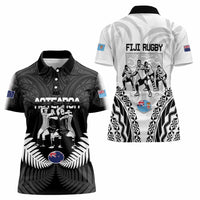 New Zealand And Fiji Tapa Rugby Women Polo Shirt Haka Dance Mix Cibi Dance Together LT14 - Polynesian Pride