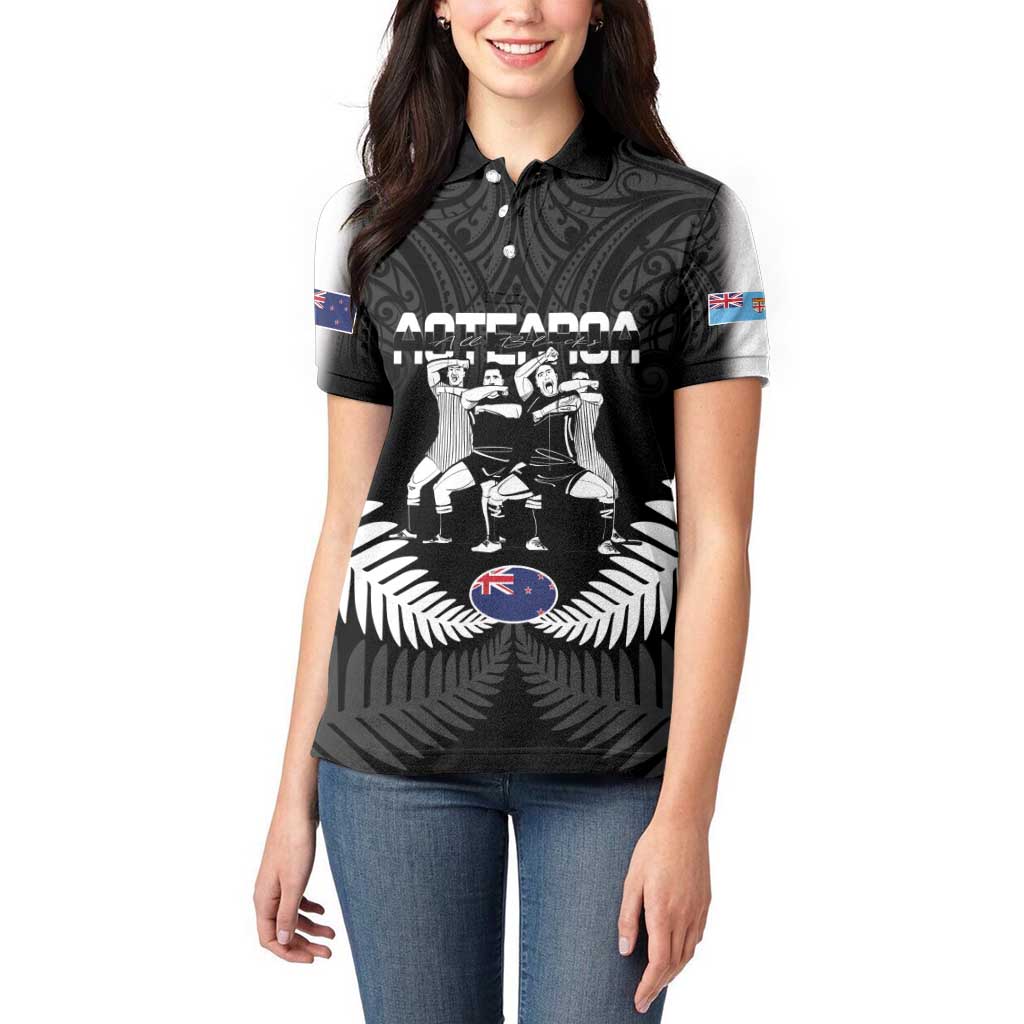 New Zealand And Fiji Tapa Rugby Women Polo Shirt Haka Dance Mix Cibi Dance Together LT14 - Polynesian Pride