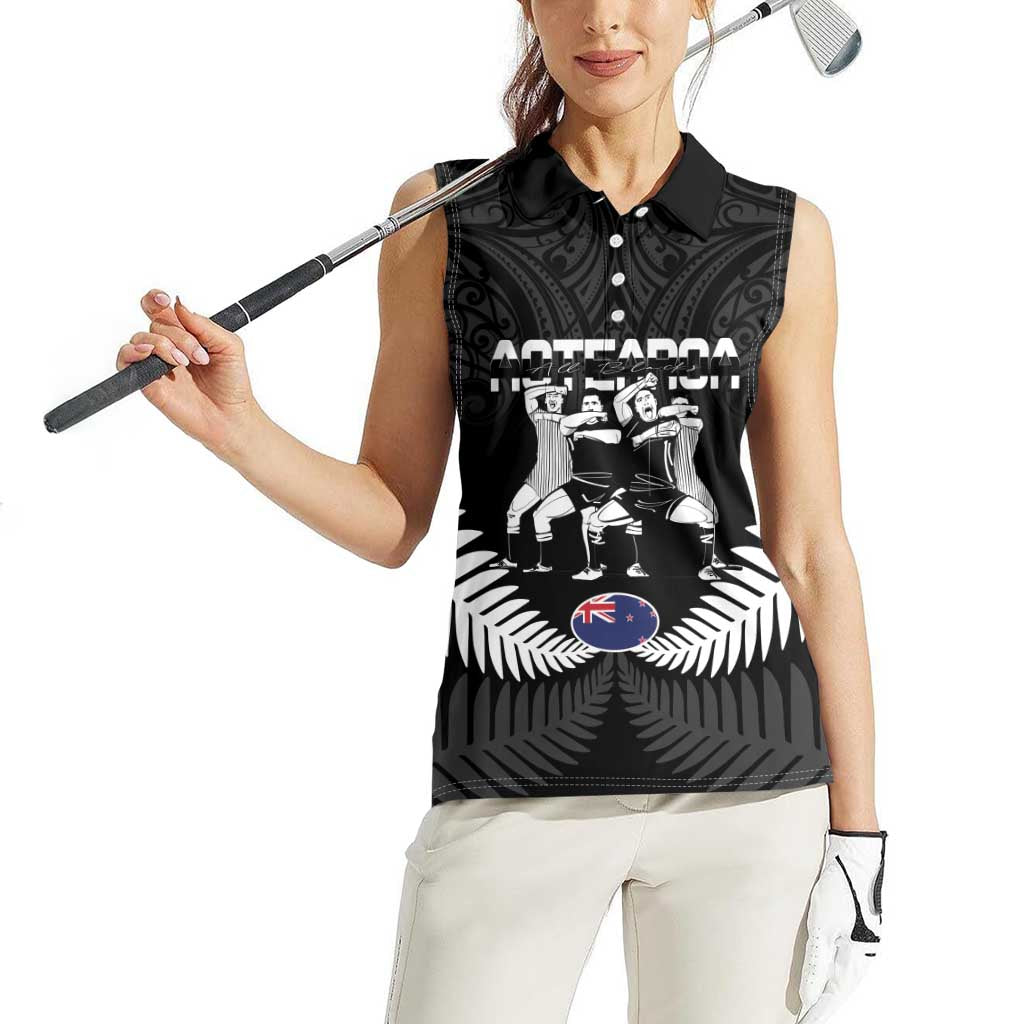 New Zealand And Fiji Tapa Rugby Women Sleeveless Polo Shirt Haka Dance Mix Cibi Dance Together LT14 - Polynesian Pride