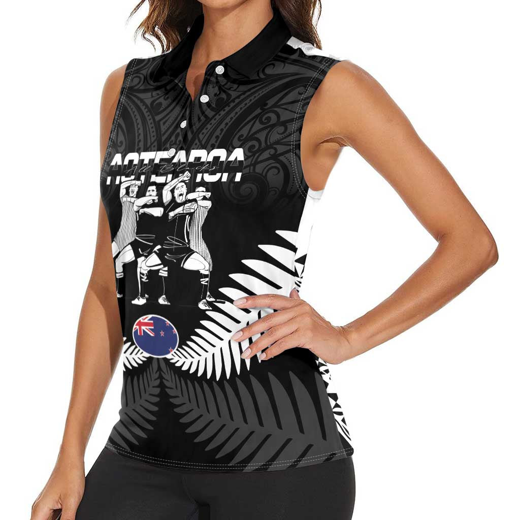 New Zealand And Fiji Tapa Rugby Women Sleeveless Polo Shirt Haka Dance Mix Cibi Dance Together LT14 - Polynesian Pride