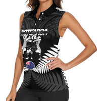 New Zealand And Fiji Tapa Rugby Women Sleeveless Polo Shirt Haka Dance Mix Cibi Dance Together LT14 - Polynesian Pride