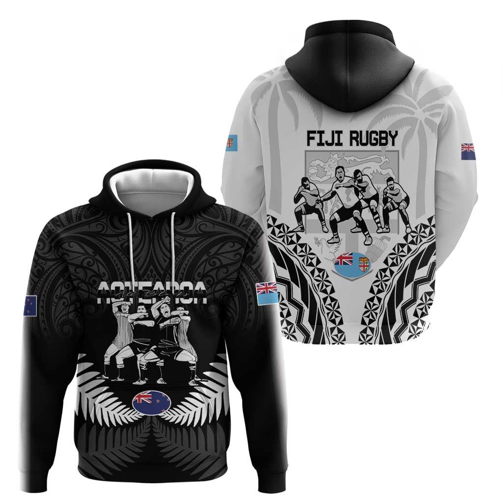 New Zealand And Fiji Tapa Rugby Zip Hoodie Haka Dance Mix Cibi Dance Together