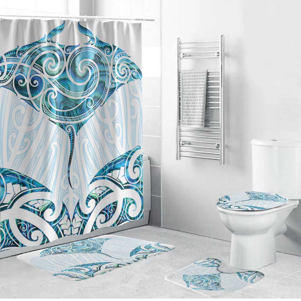 New Zealand Manta Ray Tattoo Bathroom Set Aotearoa Maori Haehae Paua Shell - Polynesian Pride