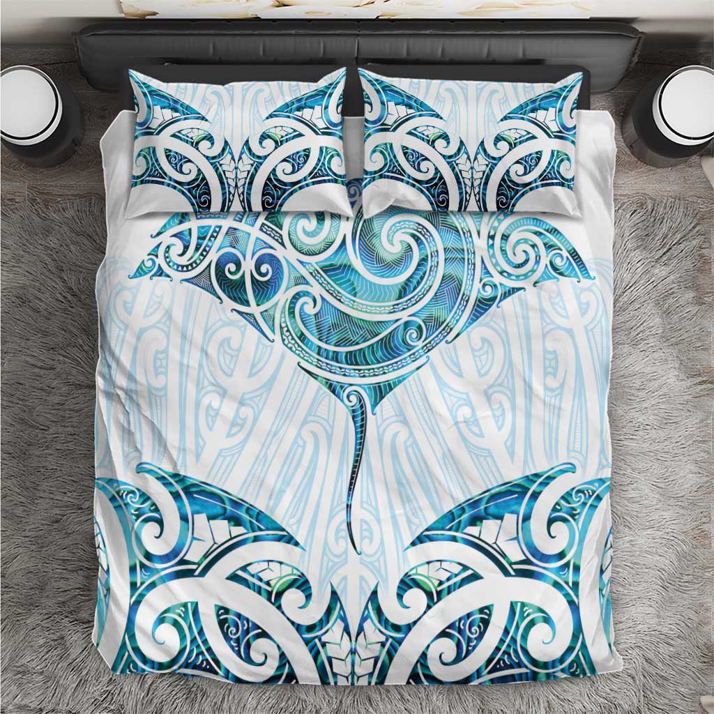 New Zealand Manta Ray Tattoo Bedding Set Aotearoa Maori Haehae Paua Shell LT14 White - Polynesian Pride