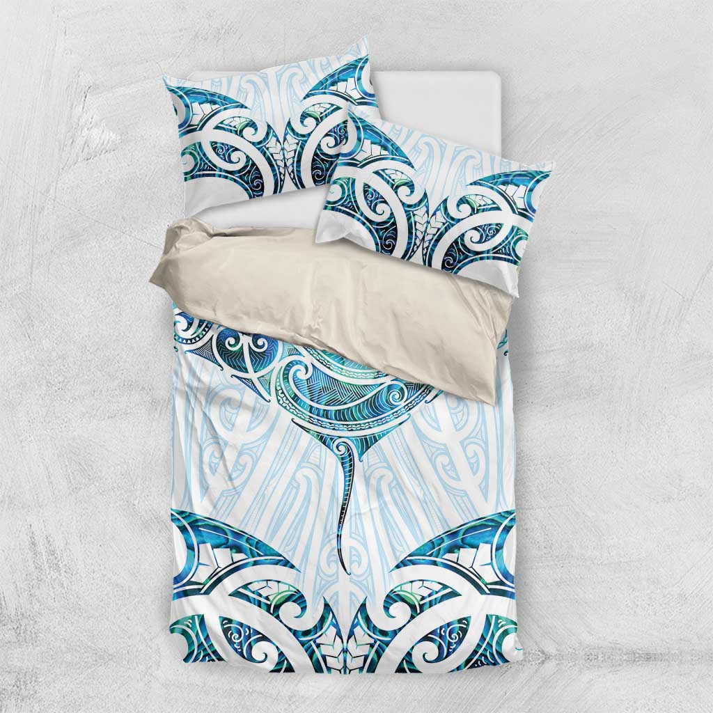New Zealand Manta Ray Tattoo Bedding Set Aotearoa Maori Haehae Paua Shell LT14 US Twin 172cm x 218cm White - Polynesian Pride