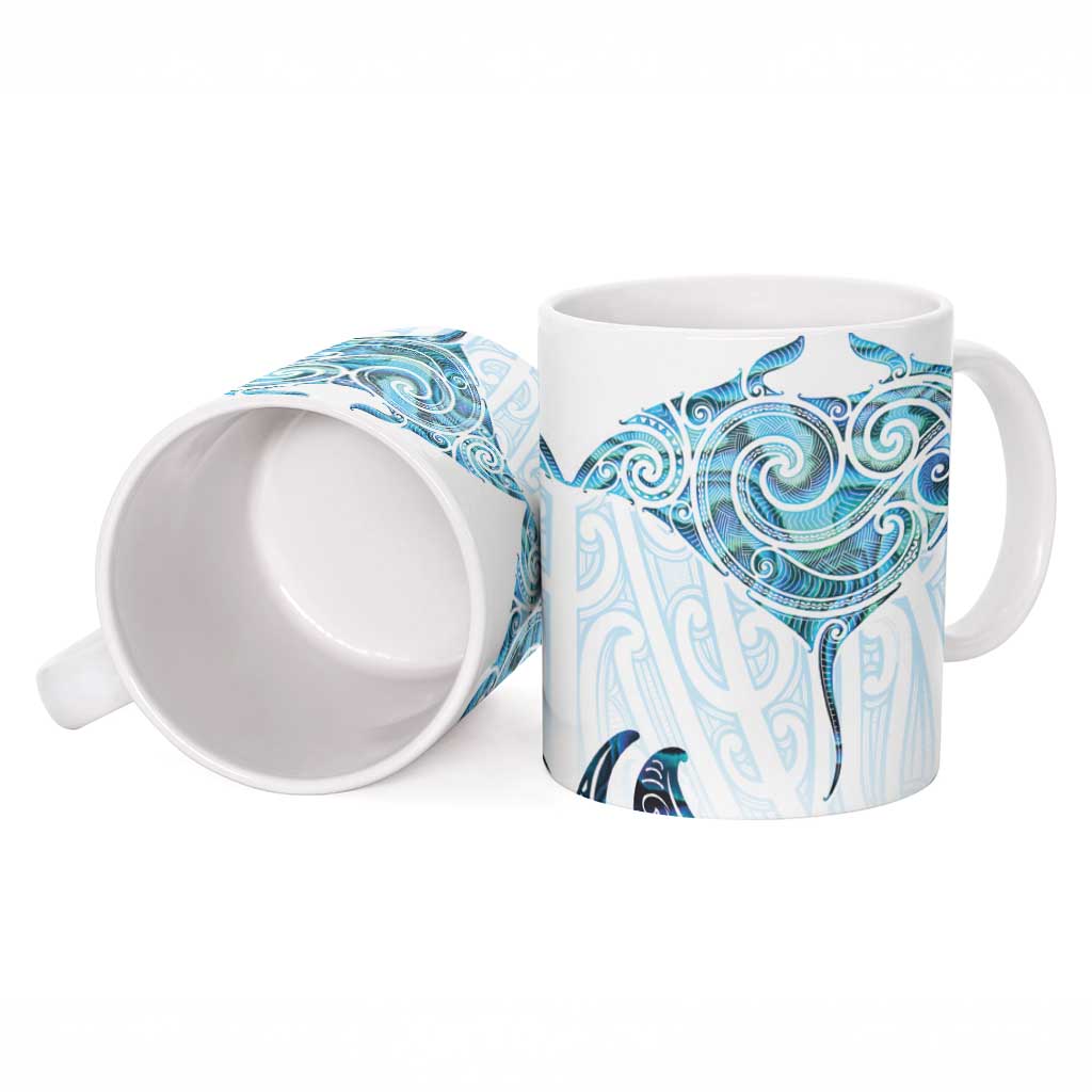 New Zealand Manta Ray Tattoo Ceramic Mug Aotearoa Maori Haehae Paua Shell LT14 - Polynesian Pride