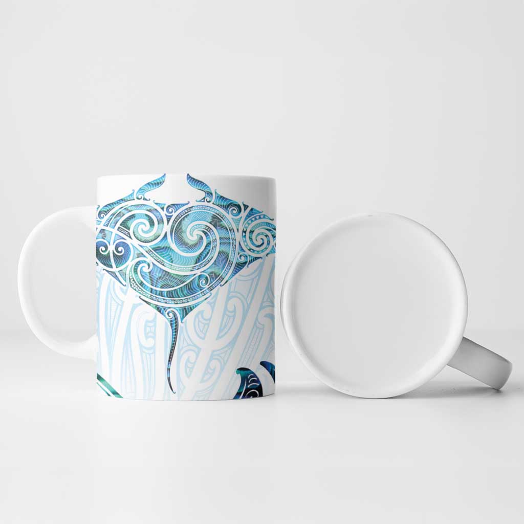 New Zealand Manta Ray Tattoo Ceramic Mug Aotearoa Maori Haehae Paua Shell LT14 - Polynesian Pride