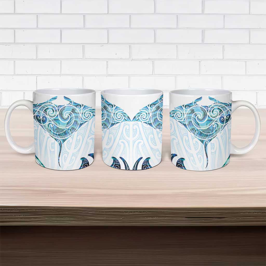 New Zealand Manta Ray Tattoo Ceramic Mug Aotearoa Maori Haehae Paua Shell LT14 - Polynesian Pride