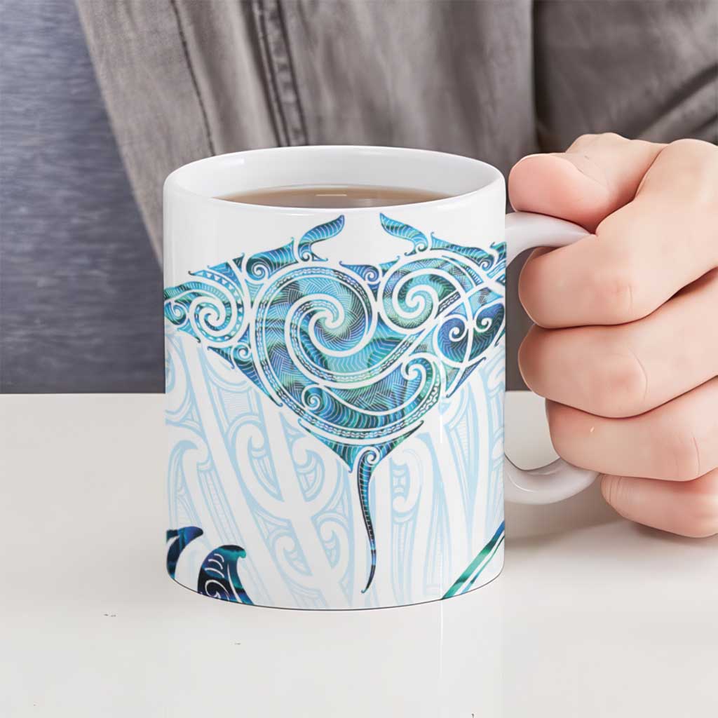 New Zealand Manta Ray Tattoo Ceramic Mug Aotearoa Maori Haehae Paua Shell LT14 - Polynesian Pride