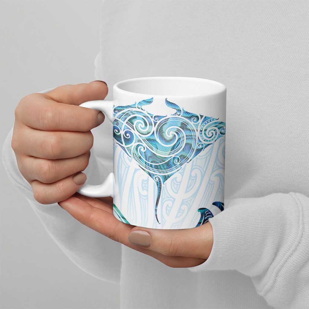 New Zealand Manta Ray Tattoo Ceramic Mug Aotearoa Maori Haehae Paua Shell LT14 - Polynesian Pride