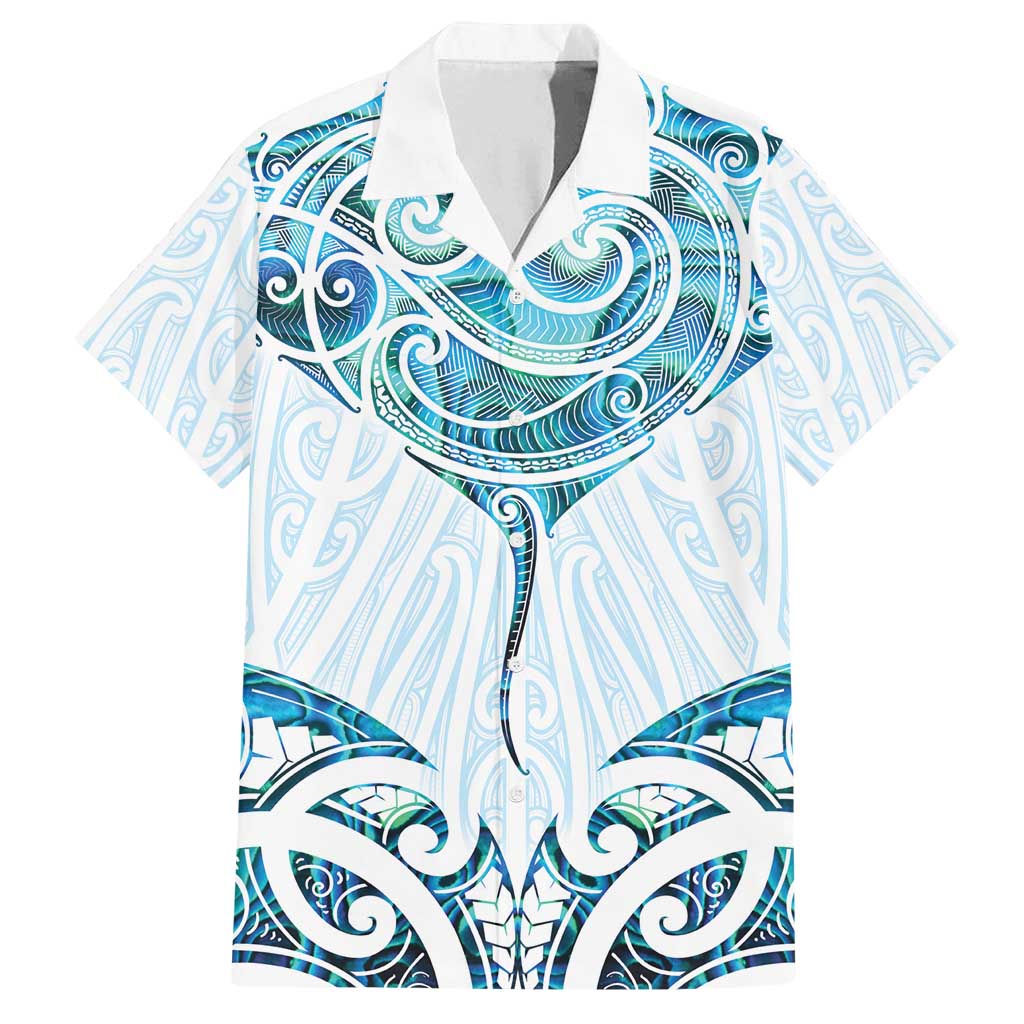New Zealand Manta Ray Tattoo Family Matching Long Sleeve Bodycon Dress and Hawaiian Shirt Aotearoa Maori Haehae Paua Shell LT14 Dad's Shirt - Short Sleeve White - Polynesian Pride